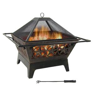 Brasero carré antique avec grille pour barbecue, camping, jardin, patio - Product Image 1