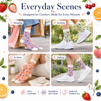 Chaussettes décontractées mignonnes et tendance pour femmes, en coton respirant, avec logo sur le bord, design créatif et amusant, chaussettes amusantes à motifs de fruits de dessin animé