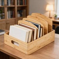 Organizador de Escritorio de Bambú Grande Personalizable, Caja de Almacenamiento de Archivos de Madera Resistente para Suministros de Oficina, Venta al Por Mayor