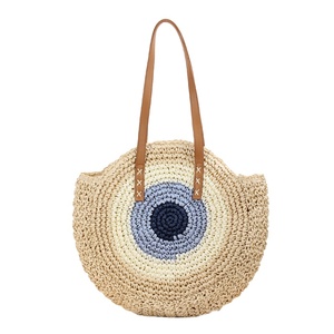 Sac messager rond en paille tressée pour femme, sac à bandoulière en rotin ajouré avec fermeture éclair, idéal pour la plage et les voyages - Product Image 4