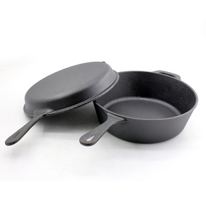 Casserole en fer antiadhésive à double usage 2-en-1 Four hollandais noir recouvert de <span class=keywords><strong>fonte</strong></span> - Product Image 2