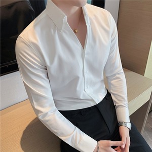 Camisa de Vestir Casual para Hombre, Manga Larga, Cuello en V, Corte Slim, Resistente a las Arrugas, Estilo Formal de Lujo - Product Image 1