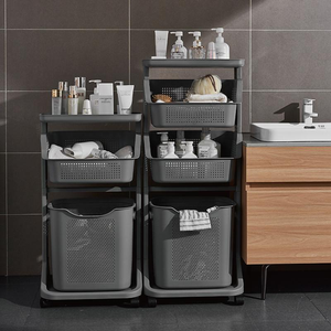 ตะกร้าซักผ้าแบบเคลื่อนที่ 3 ชั้น พร้อมล้อเลื่อนอเนกประสงค์ สำหรับจัดเก็บของใช้ในบ้านและห้องน้ำ ขายส่ง - Product Image 3