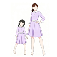 Robe assortie mère-fille bleu clair 2025 - Robe trapèze à col Peter Pan et ceinture |   Mode décontractée élégante parent-enfant