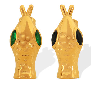 Boucles d'oreilles plaquées or en forme d'animal avec pierres précieuses vertes et noires pour femmes, bijoux à la mode - Product Image 5