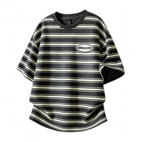 T-shirts rayés AMLClever pour hommes, 350 g/m², noir et blanc, coupe décontractée, coton et polyester, unisexe, pour impression DTG DTF, logo personnalisé, OEM