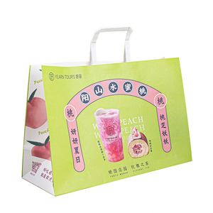 Sac en papier noir plat avec poignées, grand format, pour restaurant, personnalisable, pour la vente en gros, avec impression de logo sur mesure - Product Image 2