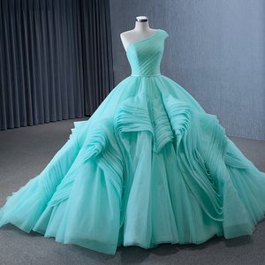 Robe de soirée élégante bleu turquoise pour Sweet 16, sans manches, longueur ras du sol, avec plis en dentelle 3D et volants Rsm231120 - Product Image 4
