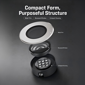 Lumière <span class=keywords><strong>LED</strong></span> encastrée <span class=keywords><strong>de</strong></span> 40 mm à profondeur réduite, structure étanche, ouverture circulaire <span class=keywords><strong>de</strong></span> 149 mm, lampe indicatrice pour sol en béton - Product Image 5