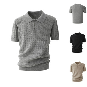 Polo en tricot pour homme à manches courtes, tricot torsadé, couleur unie, respirant, évacuant l'humidité, pour l'été, gris, noir, MLXL2XL3XL - Product Image 1
