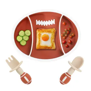 Baby Feeding Set Baseball Shape Kids Dining Silicone Children Eating Training Food Plate Baby Suction Silicone Plate