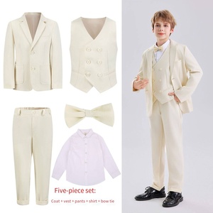 Ensemble Smoking Garçon 5 Pièces <span class=keywords><strong>Beige</strong></span> Personnalisé – Vêtements de Cérémonie OEM/ODM : <span class=keywords><strong>Blazer</strong></span> + Gilet + Nœud Papillon + Chemise + Pantalon – Costumes de Mariage pour Garçon d'Honneur - Product Image 2