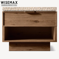 WISEMAX FURNITURE Table de chevet moderne et luxueuse à 2 tiroirs en travertin Table de chevet en bois de chêne massif pour hôtel et appartement