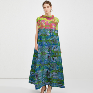 Elegante Vestido Largo de Gasa sin Mangas con Cuello Alto y Estampado Geométrico, Estilo Bohemio, Corte en A, para Eventos Formales de Noche para Mujer - Product Image 2