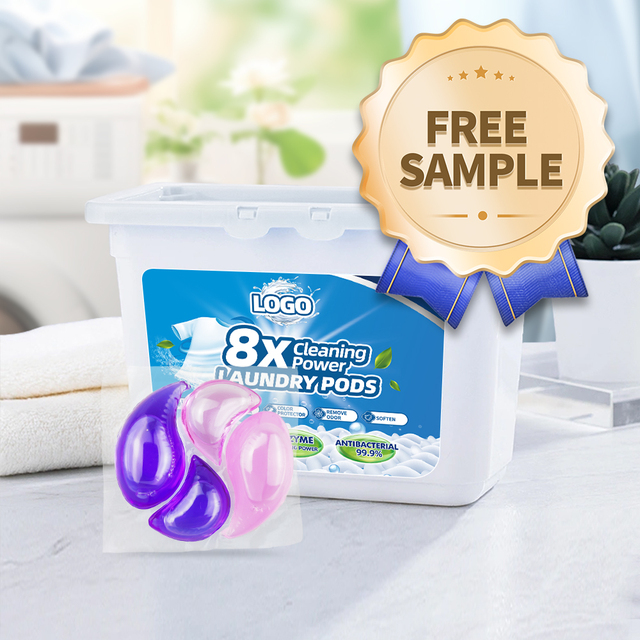 Free Sample Wholesale 8x 4-in-1 Eco-Friendly Disposable Laundry Detergent Pods Colorful Fragrant Mite-Removal Beads