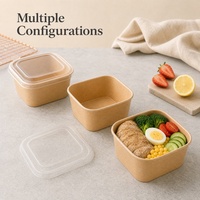 Vente en gros de bols en papier kraft carrés écologiques jetables pour salades, collations, biscuits et plats à emporter avec logo personnalisé