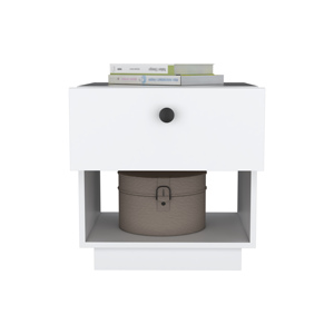 Table de chevet Paris à 1 tiroir, blanche, avec étagère inférieure ouverte, table d'appoint avec tiroir de rangement - Product Image 5