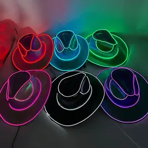 Hip pop wholesalers manufacturing light up shiny party sequin jazz led performance cowboy hat cap supplier for men