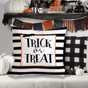 RABUSOFA Cojín Decorativo de Halloween de 18x18 Pulgadas, Funda de Cojín de Acuarela con Rayas Negras para Interior - Product Image 3