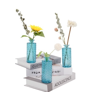 Jarrón de cristal transparente azul estilo Ins, alivio francés, decoración para el hogar, sala de estar, arreglo floral, jarrón hidropónico de escritorio - Product Image 4