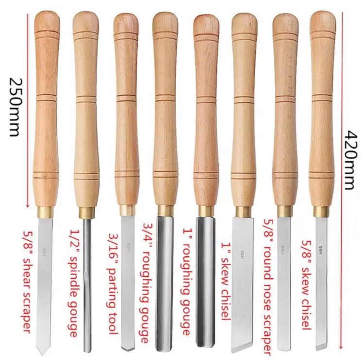 Wood Turning Chisel 8pc Lathe Chisel Turning Tool Engraving Drill Bit With Wood Handle Woodworking Carving Knife Tools