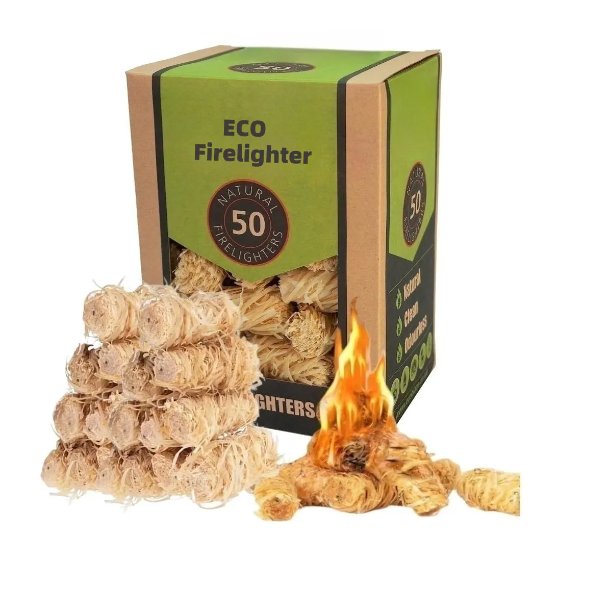 Agente de acampamento Nature Wood Firelighter grelhador grelhador churrasqueira churrasqueira carvão acampamento fogo starter 50 pçs/caixa