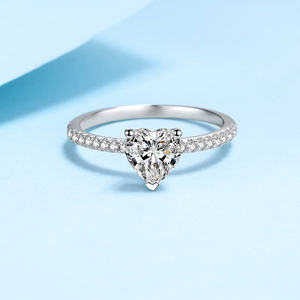 S925 Sterling Silver Mulheres 1CT 2CT Moissanite Promessa de Casamento de Diamante Anel Incrustado Com Amor Coração Design para As Mulheres - Product Image 3