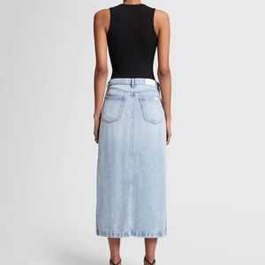 Simple Design Style <strong>Frilly</strong> Slit Multicolor Denim <strong>Skirt</strong> for Women - Product Image 4