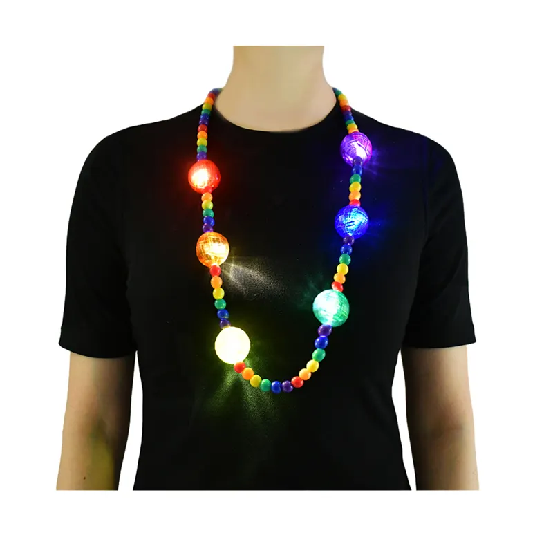 Light up Rainbow LED Bead Necklace for Mardi Gras Party Supplies Party Favors Raves EDM Concerts Weddings Birthdays