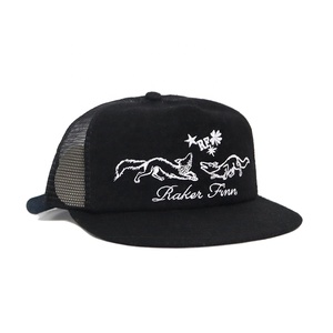 Precio bajo, venta al por mayor, lana, 5 paneles, bordado, logotipo personalizado, clásico, negro, sombrero de malla, ala plana, perfil bajo, transpirable, gorras de camionero antiguas - Product Image 3