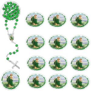 Collier croix en boîte parfum vert perles de prière 6mm perles de bois Rose Communion baptême commerce extérieur bijoux <span class=keywords><strong>Saint</strong></span> <span class=keywords><strong>Jude</strong></span> - Product Image 3
