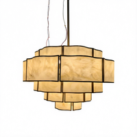 Grand lustre LED en albâtre avec télécommande pour salon et salle à manger, design anti-éblouissement, nouveau style chinois