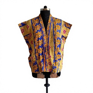 Chaqueta Étnica Reversible de Manga Corta, Multicolor, con Estampado Floral, 100% Algodón, Transpirable, con Costuras Kantha Tradicionales Indias - Product Image 2
