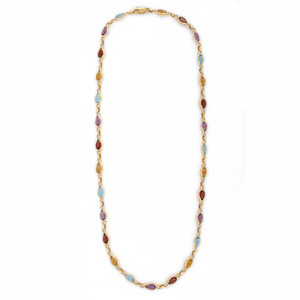 Collar Unisex de oro amarillo fino de 18 quilates, cadena de eslabones de bisel multipiedra personalizada, piedras preciosas de nueve planetas, boda de moda - Product Image 1
