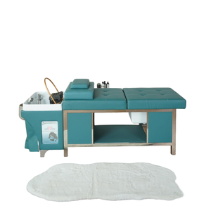 Lit de lavage moderne en cuir avec cadre en <span class=keywords><strong>bois</strong></span> pour salon de coiffure et spa, avec armoire de rangement et repose-pieds en céramique, idéal pour les salons de coiffure et barbiers - Product Image 2