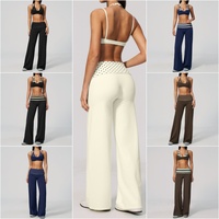 Ensemble de fitness pour femme, doux et à séchage rapide, comprenant un soutien-gorge de sport dos nu effet deux pièces avec coussinets amovibles et un pantalon de yoga à taille repliée et jambes larges