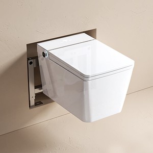 Bathroom Heat <strong>Seat</strong> Elongated <strong>Rectangular</strong> Shape Built-in Ceramic Tank Smart <strong>Toilet</strong> Mounted to Wall - Product Image 6