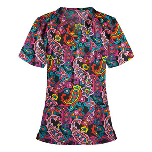 Haut d'uniforme médical respirant pour femme, en tissu tissé imprimé floral, en spandex, pour infirmière, haut de blouse médicale, uniforme médical - Product Image 6