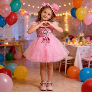 Vestido de Tutú Brillante <span class=keywords><strong>con</strong></span> Lentejuelas para Niñas, Diseño Moderno 2026, Vestido de Princesa Rosa para Fiesta <span class=keywords><strong>con</strong></span> Adorno de Plumas - Product Image 3
