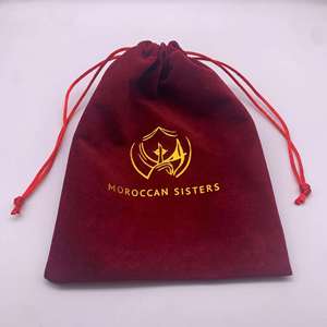 Sacs en velours de luxe anti-poussière, sacs en velours rouge personnalisés avec cordon de serrage et pompon - Product Image 4