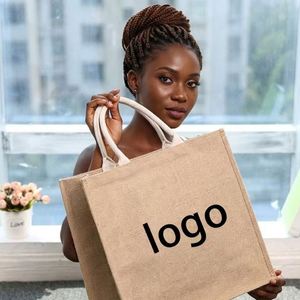Sac fourre-tout en jute personnalisé avec logo, sac de marché à longues poignées en corde, sac d'épicerie réutilisable pour cadeaux, voyages, promotion, shopping en plein air - Product Image 5