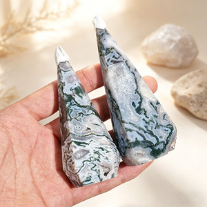 Torre di Cristallo in Agata Muschiata Naturale Intagliata a Mano, <span class=keywords><strong>Obelisco</strong></span> Curativo per Reiki, Regalo e Decorazione Casa - Product Image 3
