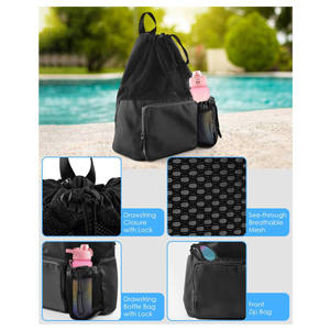 In Stock Mesh <b>Beach</b> Bunch Pocket Swimming Gym Yoga <b>Beach</b> Travel Bag Promotional Portable <b>Shoe</b> Bag - Product Image 6