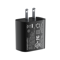 Adaptateur de chargeur de téléphone portable certifié UL/CUL/FCC, PD 25W Type-C+USB-C, charge rapide, technologie GaN, protection OVP / spécifications américaines FCC