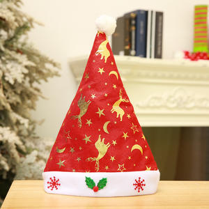 Sombrero de Papá Noel estampado dorado Franela Sombreros de Navidad iluminados con luces LED - Product Image 4