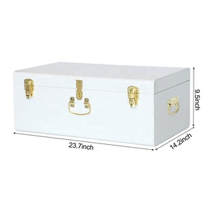 White Large Metal Trunk Decorative <strong>Storage</strong> Iron Box Keepsake Trunk College Dorm <strong>Chest</strong> <strong>with</strong> Gold Handle - Product Image 3