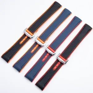 Nouveau bracelet de montre en caoutchouc liquide 20mm 22mm pour Ome-ga Sea-master 300 Planet Ocean 600 Extrémité incurvée <span class=keywords><strong>Noir</strong></span> Orange Moonwatch - Product Image 3