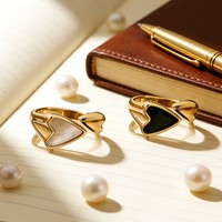 Bague ouverte double cœur en émail en acier inoxydable JZ504, plaquée or, ajustable, pour femme, bijou quotidien, cadeau