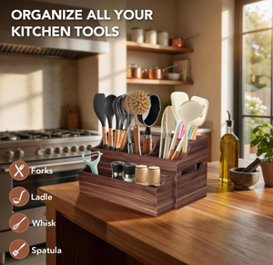 Organisateur de cuisine <span class=keywords><strong>mural</strong></span> rustique de haute qualité, grand format, <span class=keywords><strong>porte</strong></span>-ustensiles en <span class=keywords><strong>bois</strong></span> pour comptoir - Product Image 2