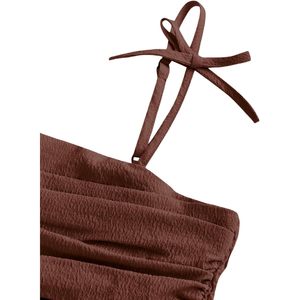 Girl's Flowy Cami Dress Ruched Sleeveless Brown Layered Ruffle A-Line Casual Summer Dress Spaghetti Strap Breathable - Product Image 3